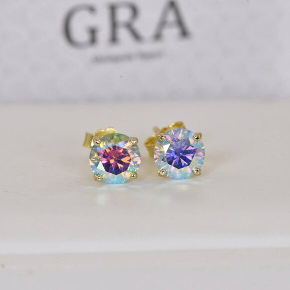 Certified 2ctw Moonstone Moissanite Stud Earrings NEW - Picture 3 of 4